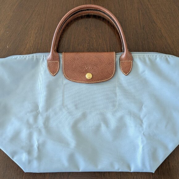 Longchamp Paris Le Pliage Gray Nylon Women's Purse Tote Handbag Size Medium EUC - Picture 1 of 8